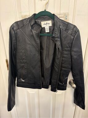 Daytrip Black Faux Leather Moto Jacket with Quilted Panels
